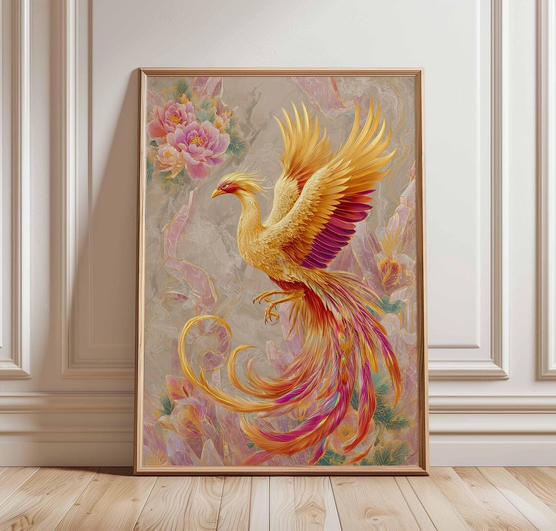 Phoenix Bird Mythical Fire Poster, Fantasy Decor
