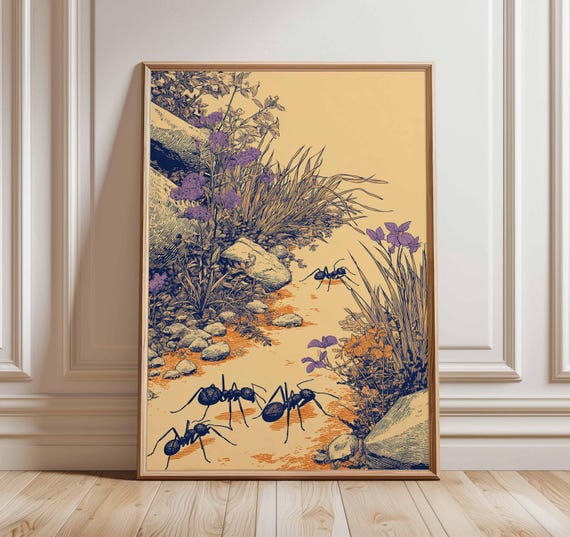 Ants In Nature Poster Botanical Insect Wall Art Vintage Style Wildlife Print Natural History Illustration For Home Decor