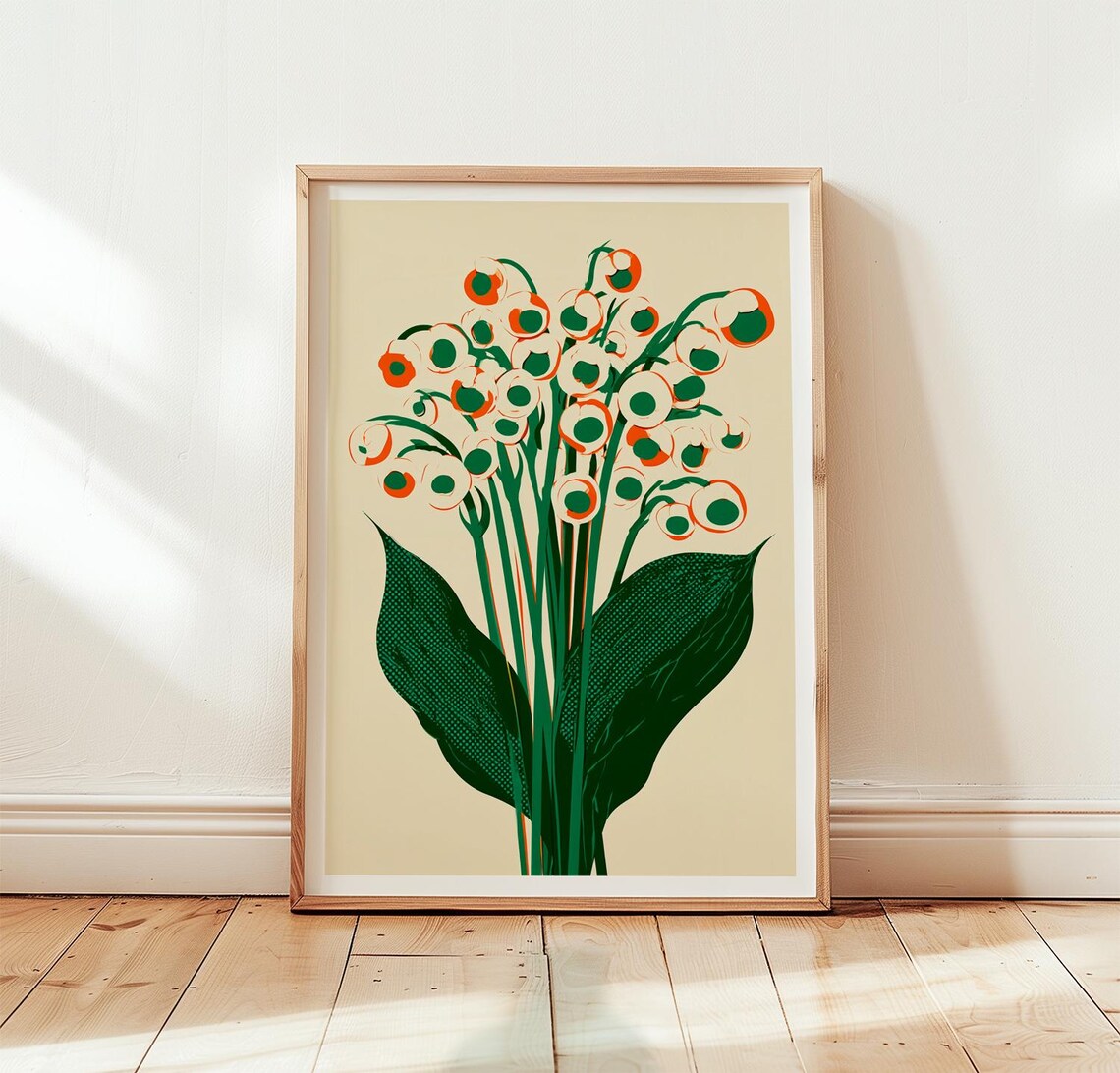 Berry Botanical Poster Scandinavian Green Orange Floral Folk Room Art