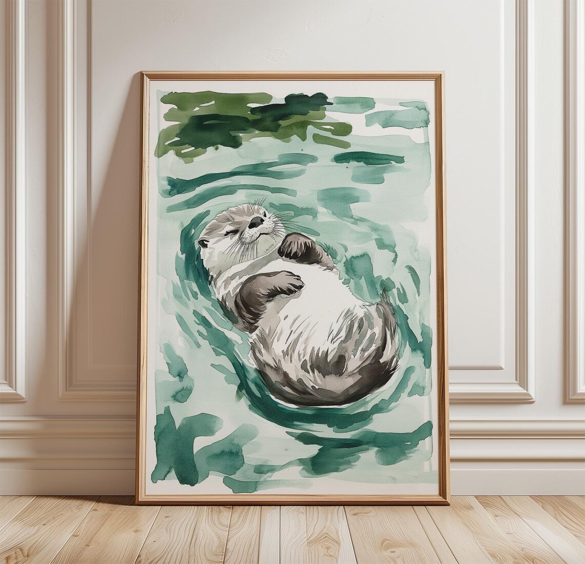 Floating Otter Watercolor Poster, River Art Print
