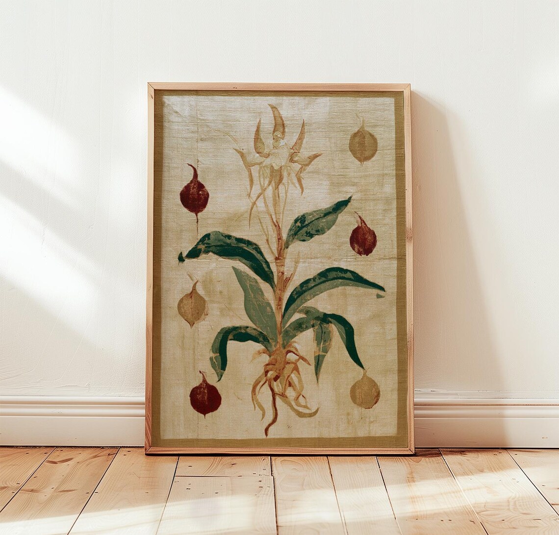 Antique Pomegranate Botanical Linen Style Nature Print Decor