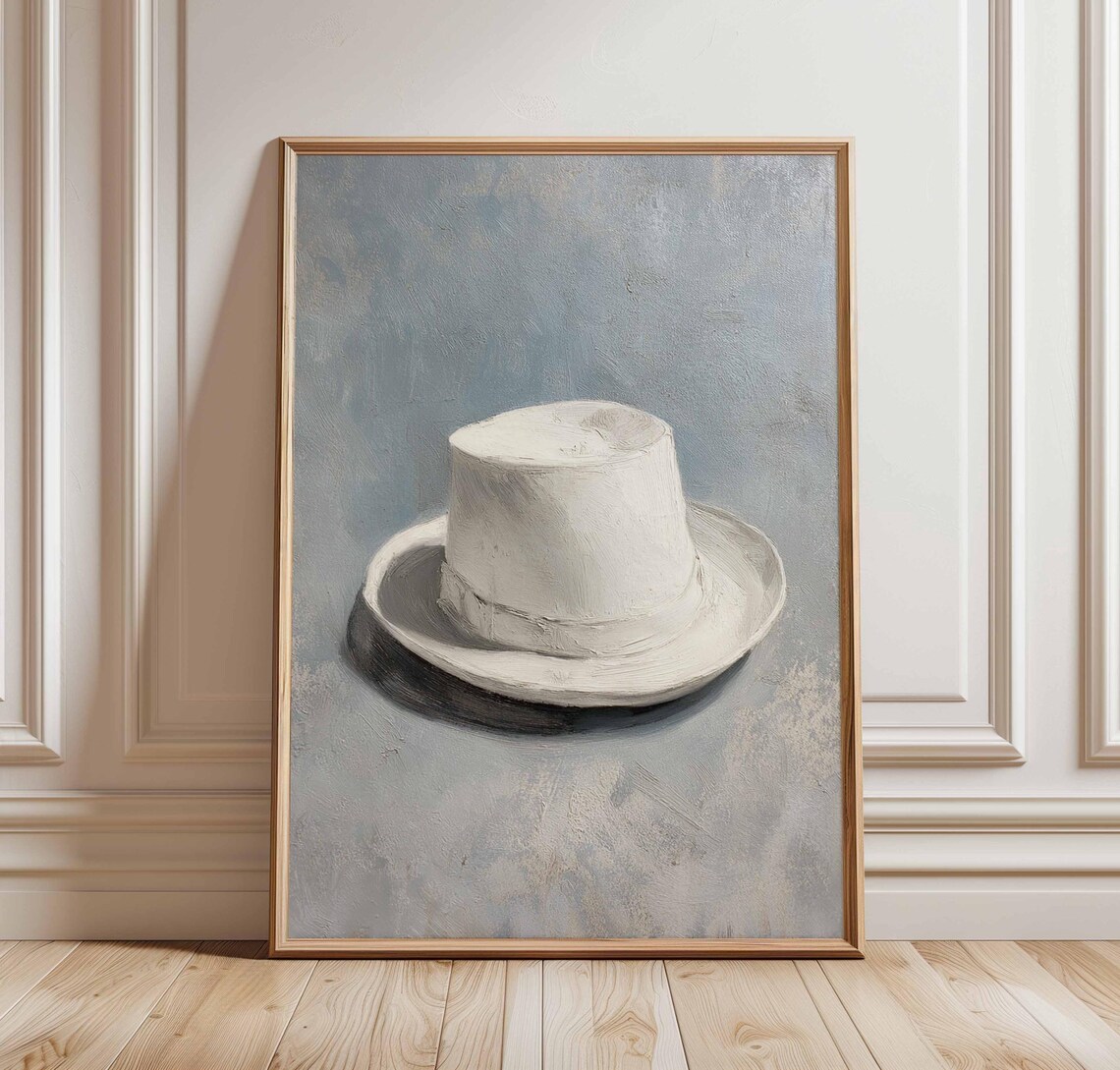White Hat Minimalist Still Life Modern Oil Painting Wall Art