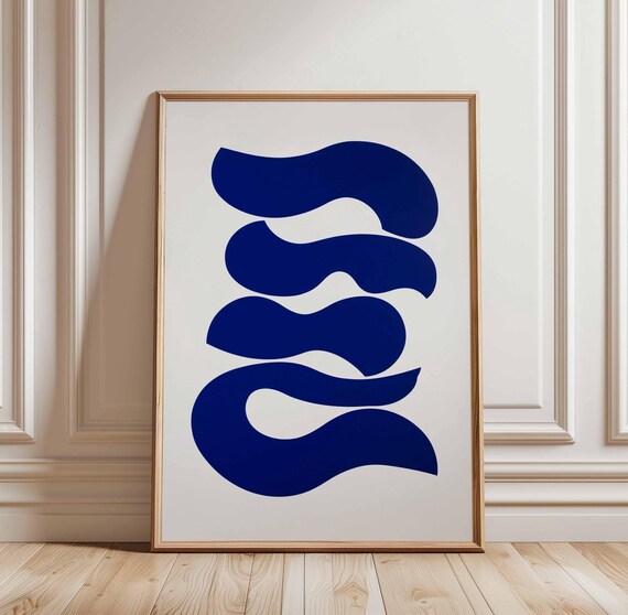 Abstract Blue Poster Art Modern Minimalist Wall Decor Bold Geometric Print And White Contemporary