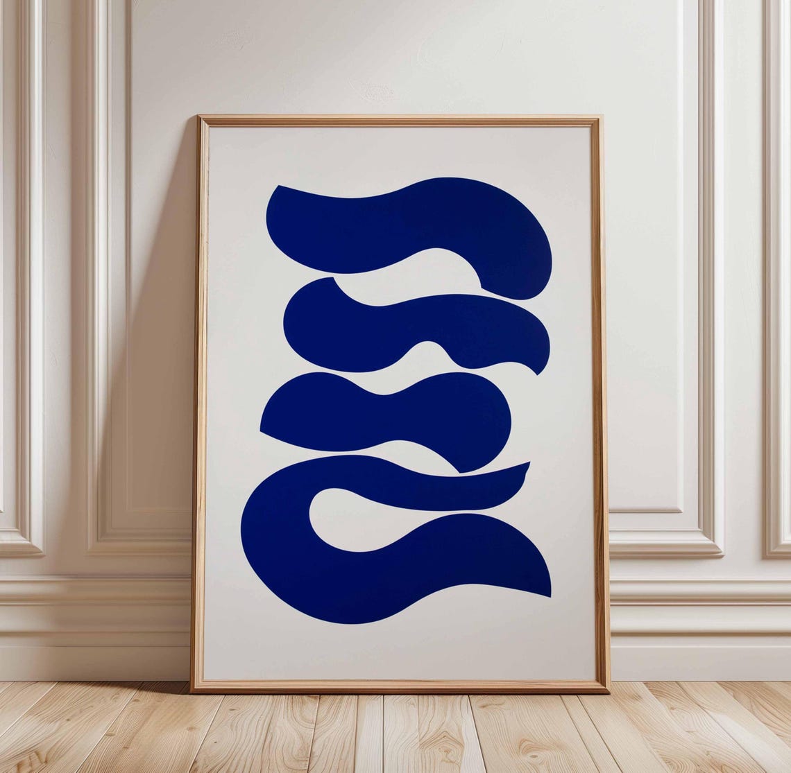 Abstract Blue Wavy Shapes On White Modern Minimalist Art Poster