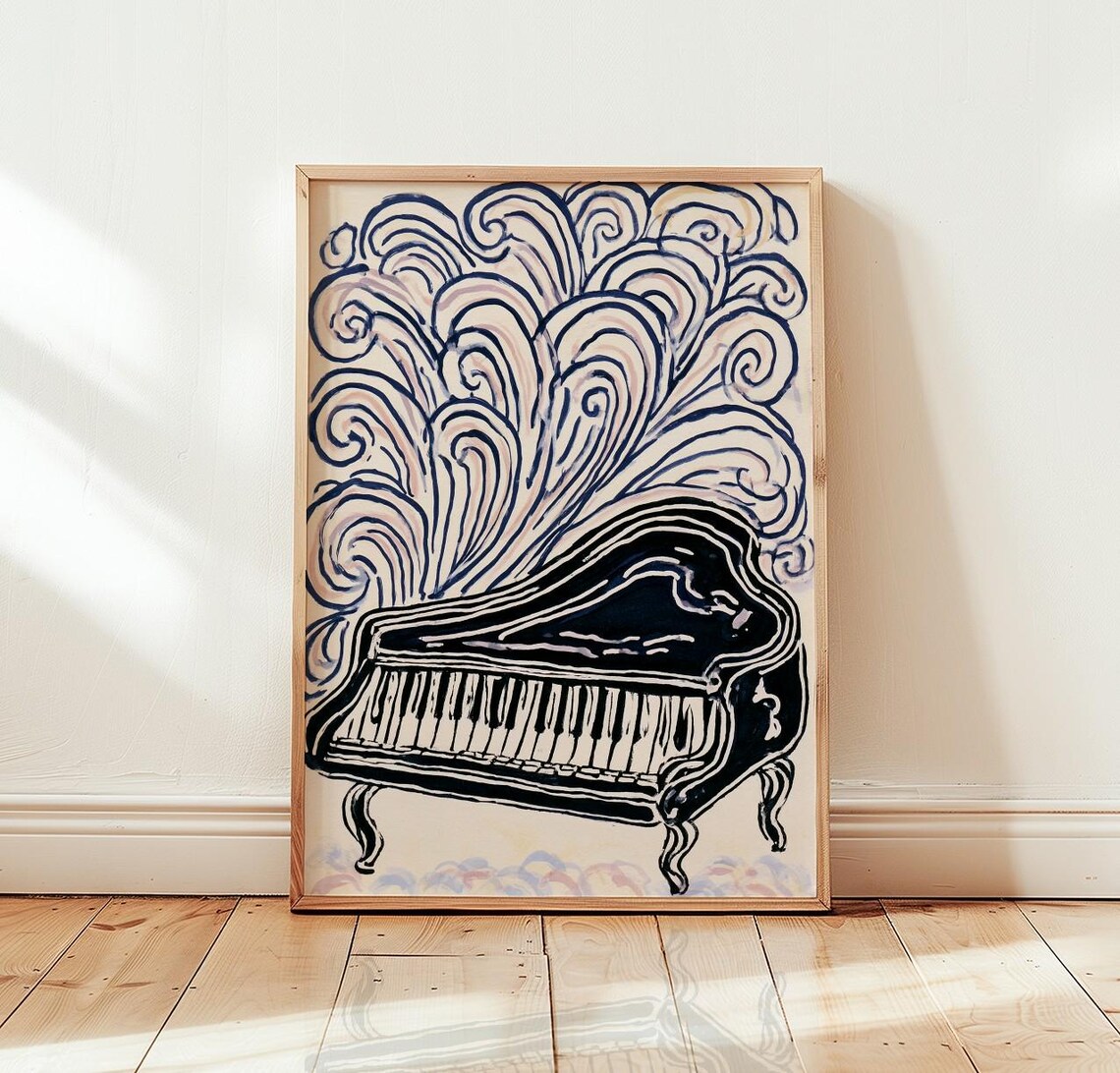 Abstract Piano Illustration, Music Room Decor