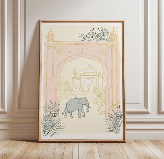 Elephant Palace Mughal Arch, Exotic Jungle Art Print