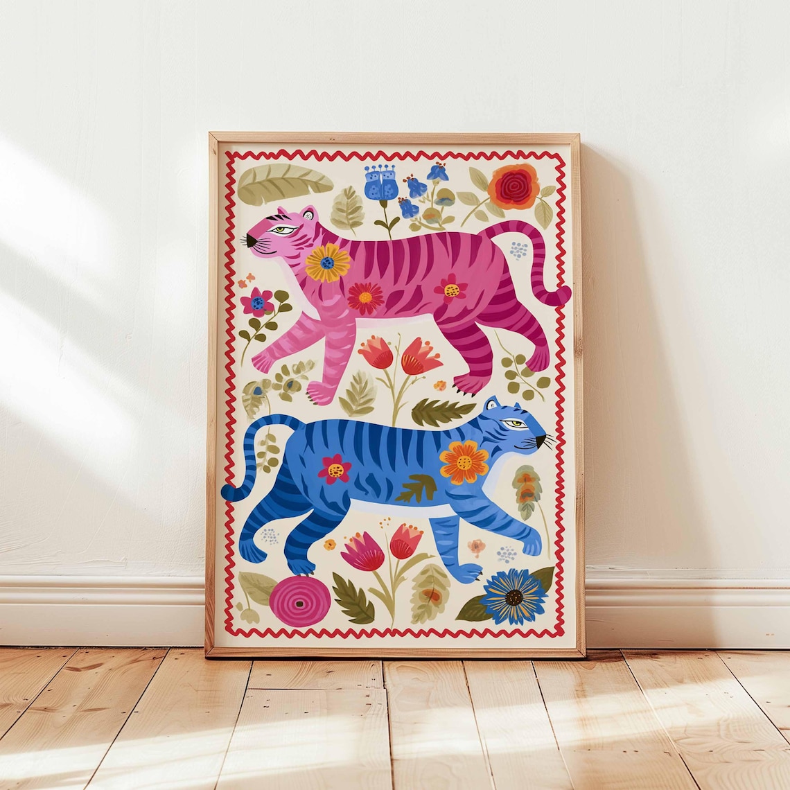 Folk Art Tiger Poster, Boho Animal Nursery Decor