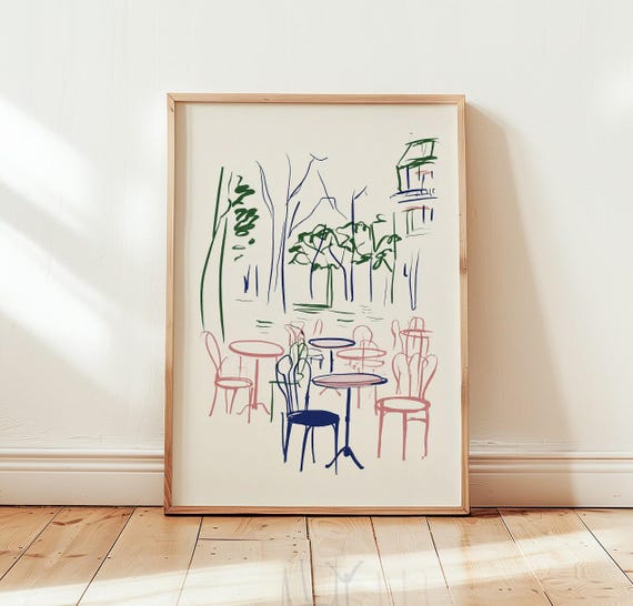 Paris Cafe Line Art Print Minimalist Bistro Illustration French Country Wall Decor