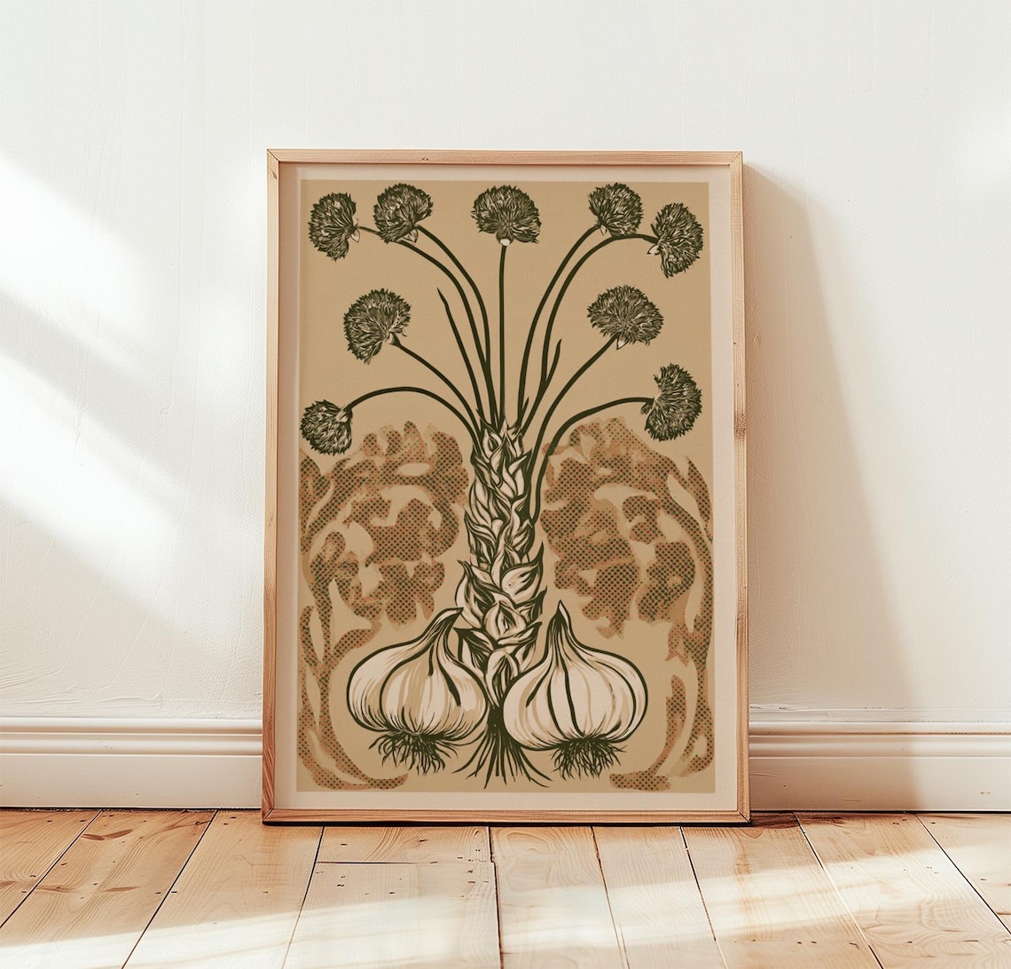 Garlic Botanical Poster, Vintage Vegetable Print