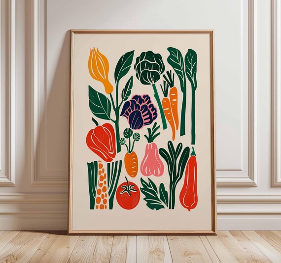 Corn Carrot Cabbage Garden Vegetable Botanical Illustration Print