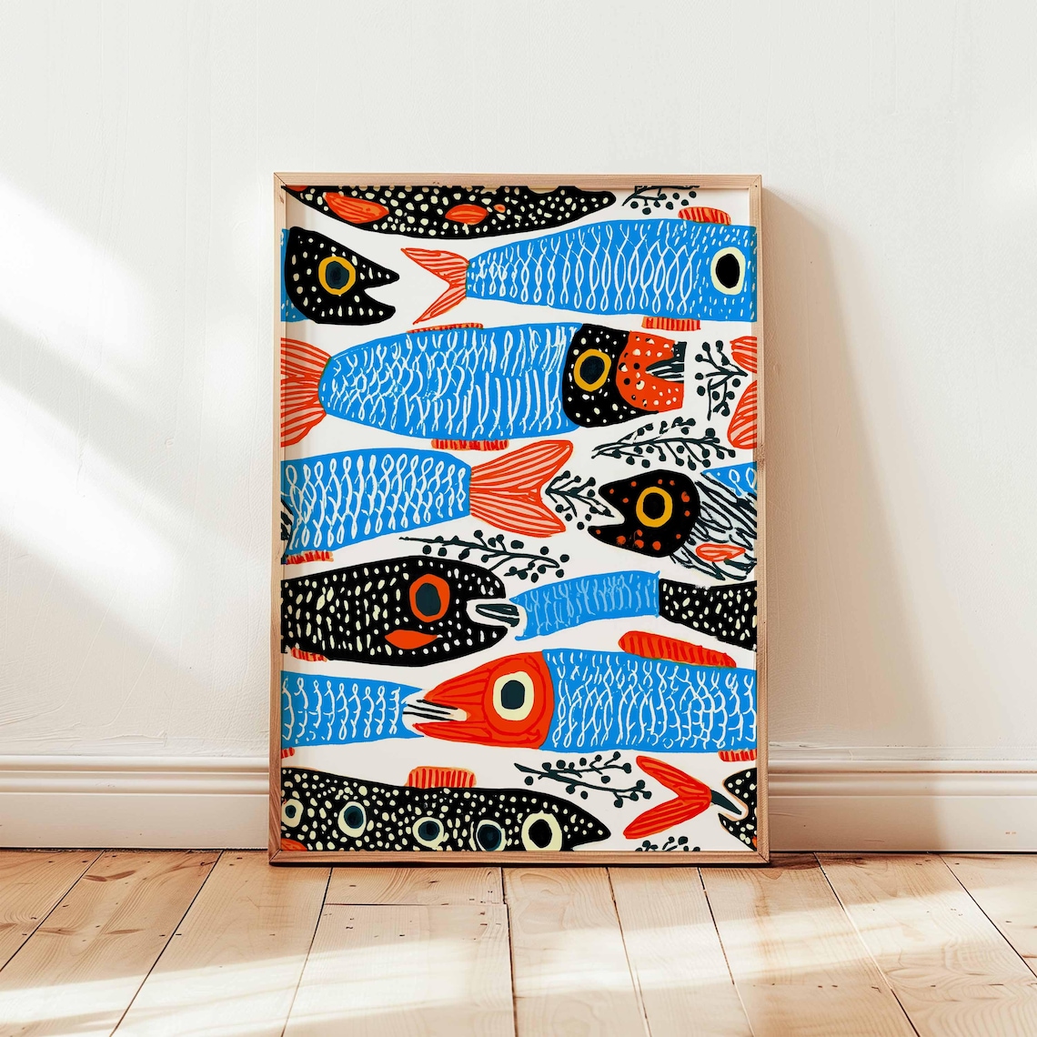 Colorful Sardine Fish Art Print, Mediterranean Coastal Decor