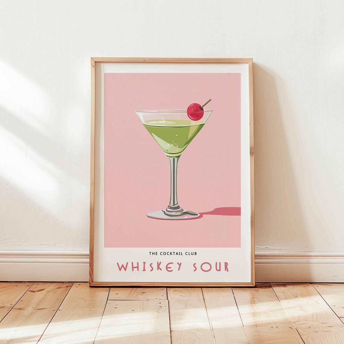 Whiskey Sour Green Martini Cherry Pink Cocktail Club Bar Poster