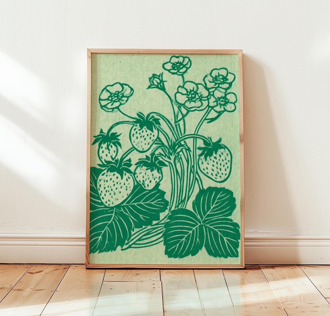 Strawberry Botanical Vintage Kitchen Art Print
