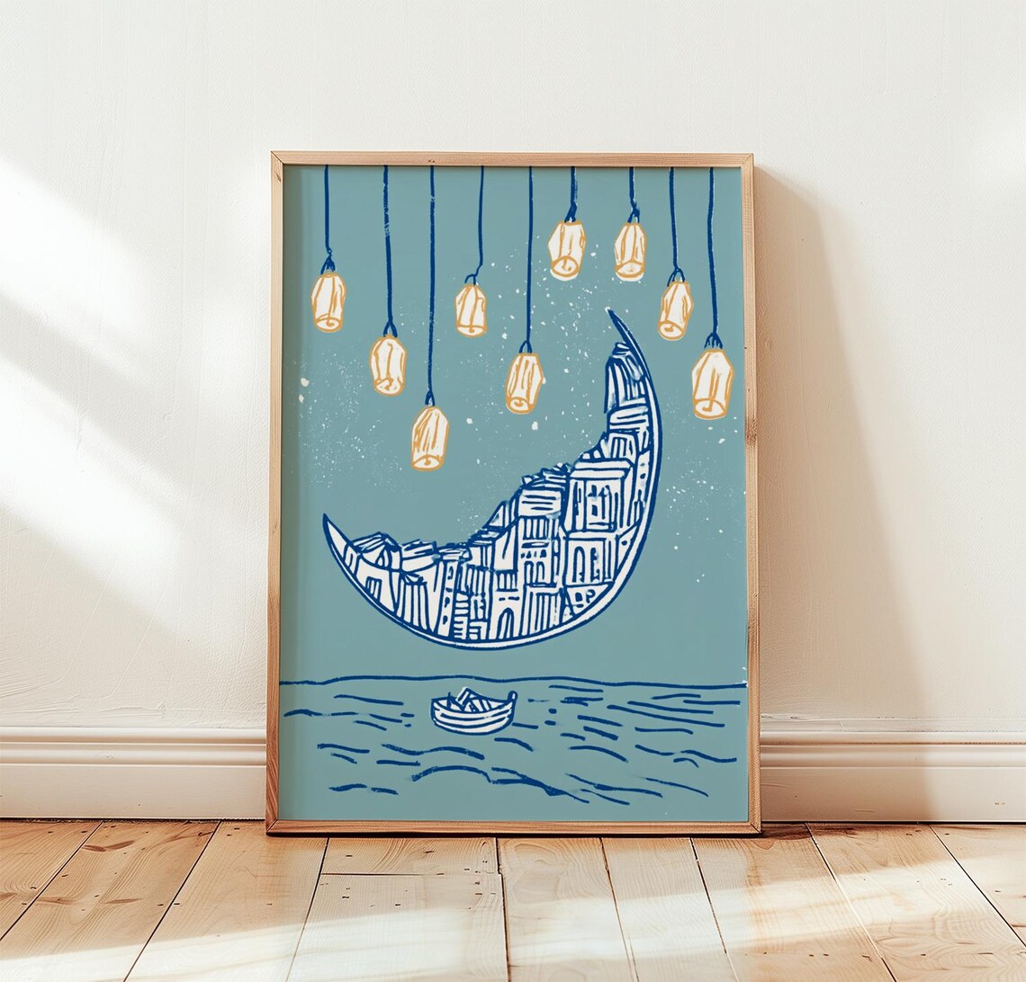 Crescent Moon Minimal Line Art Poster