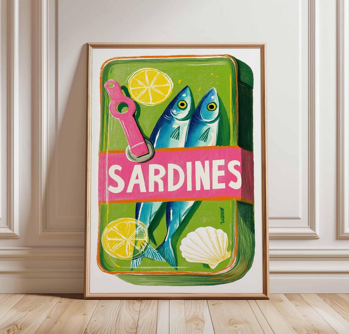 Retro Sardine Tin Can Pop Art Kitchen Food Illustration Poster