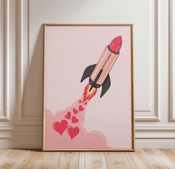 Pink Lipstick Rocket Launch Hearts Trail Feminine Pop Art Poster