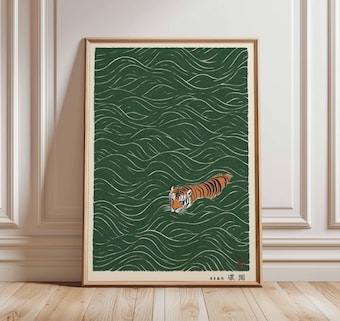 Japanese Tiger Swimming Vintage Ukiyo-e Art Print