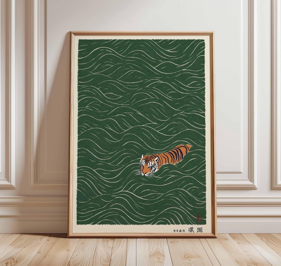 Japanese Tiger Swimming Vintage Ukiyo-e Art Print
