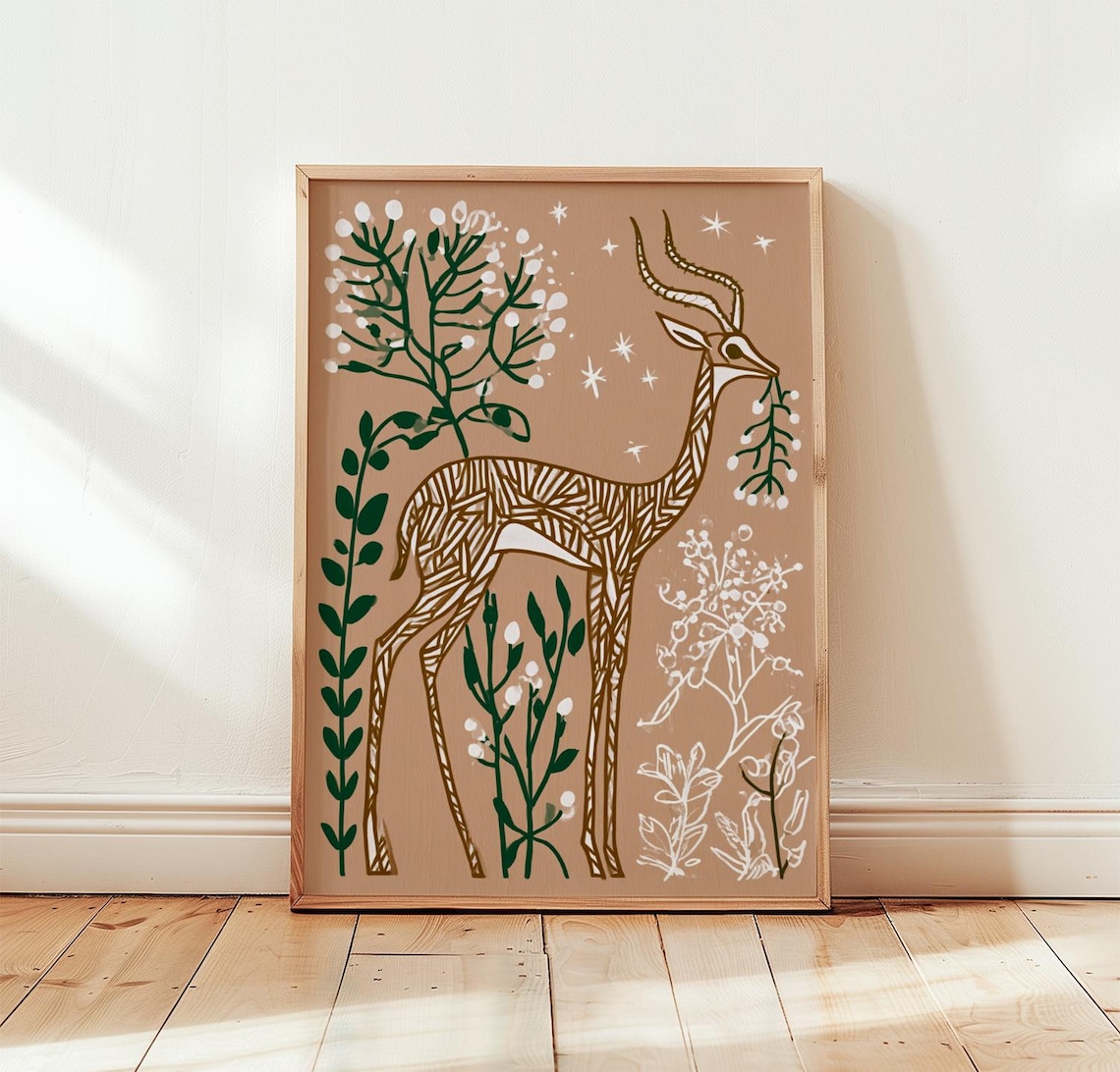 Antelope Botanical Folk Art Animal Poster