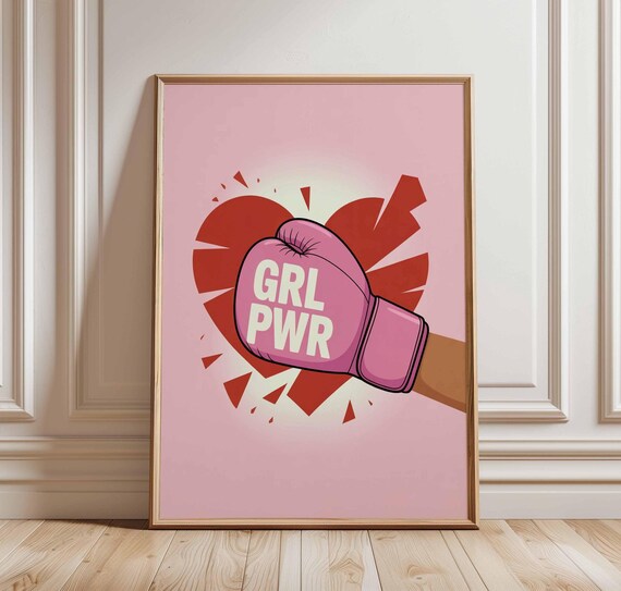 GRL PWR Pink Boxing Glove Shattering Heart Feminist Empowerment Poster