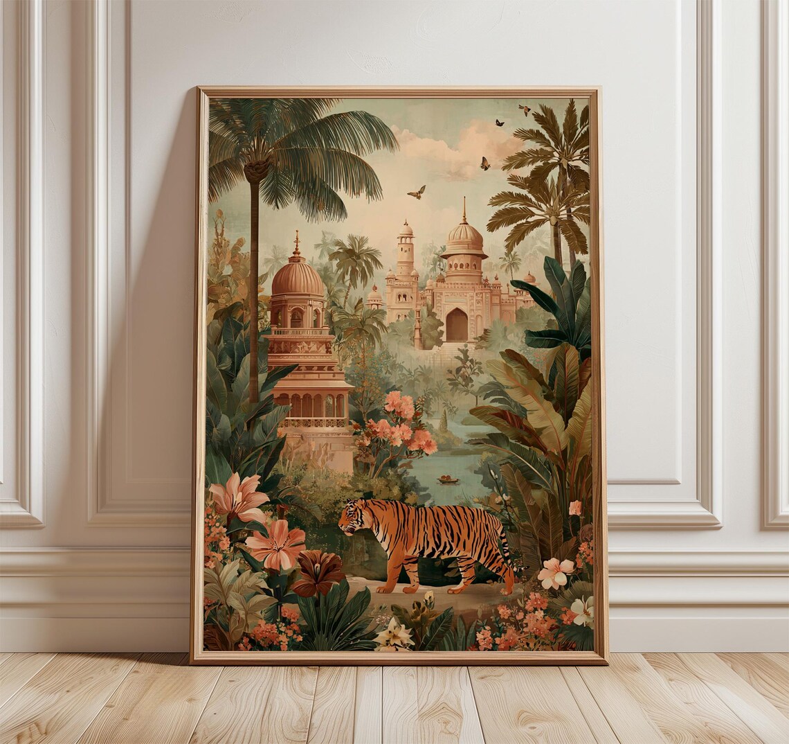 Tiger Jungle Indian Palace Poster, Boho Decor