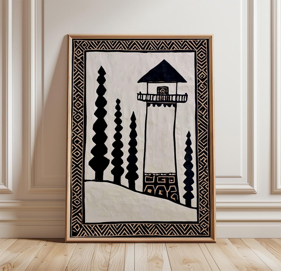 Minimal Watchtower Folk Art Architecture Poster