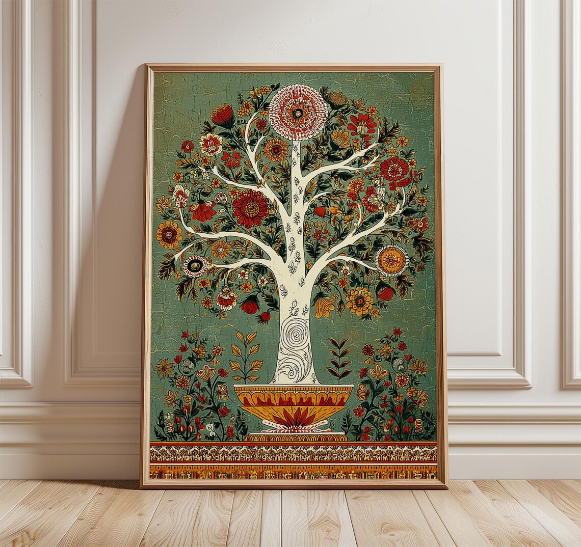 Folk Art Tree Of Life Vintage Botanical Art Print