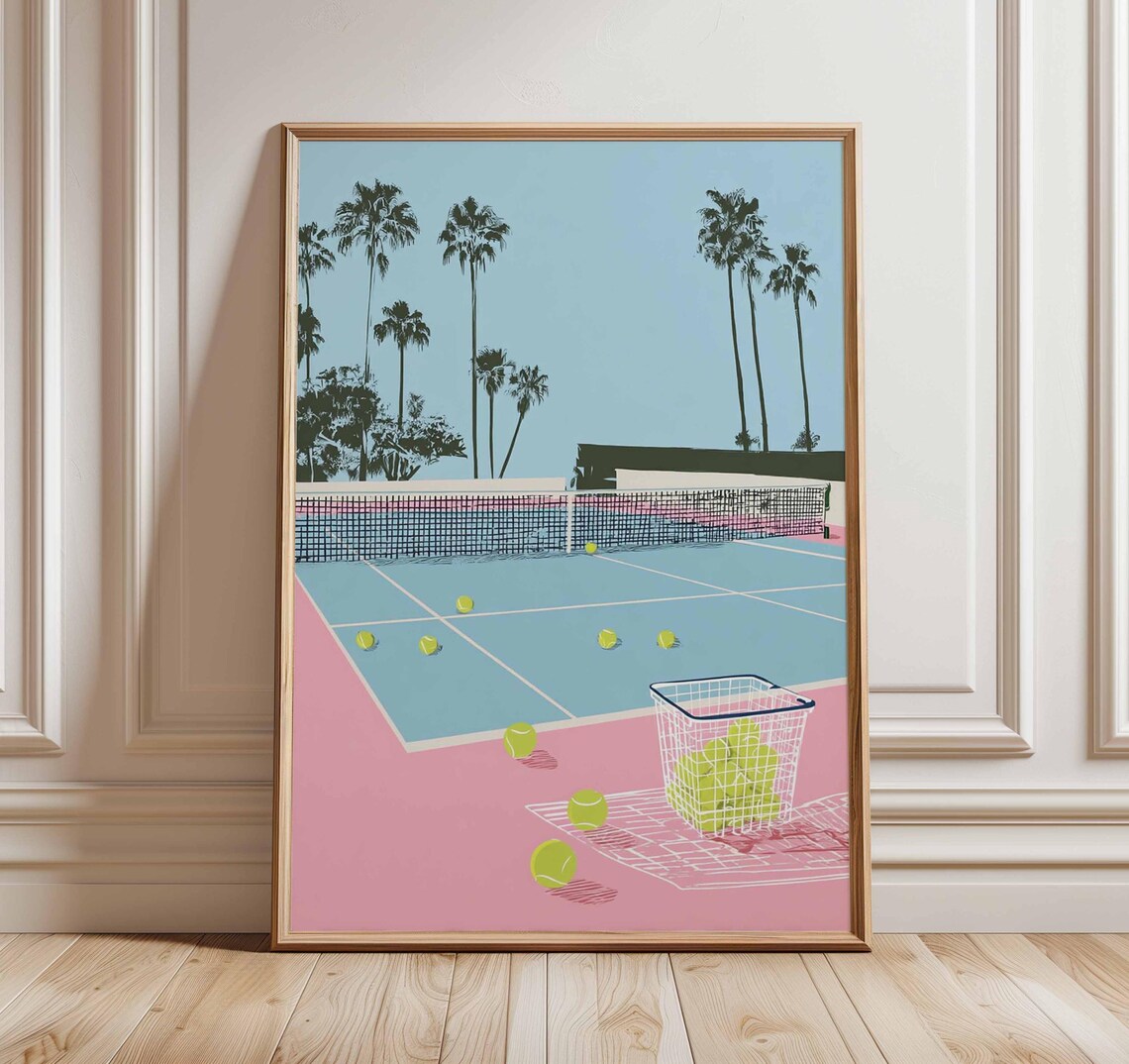 Tennis Court Art Print, Retro Palm Springs Style Decor