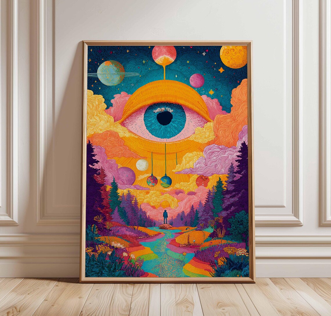 Psychedelic Eye Art Print, Cosmic Surreal Landscape
