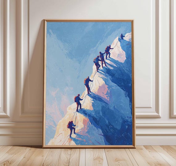 Mountain Climbing Poster Adventure Sports Wall Art Alpine Expedition Painting Print For Hiking And Outdoor Enthusiast Decor