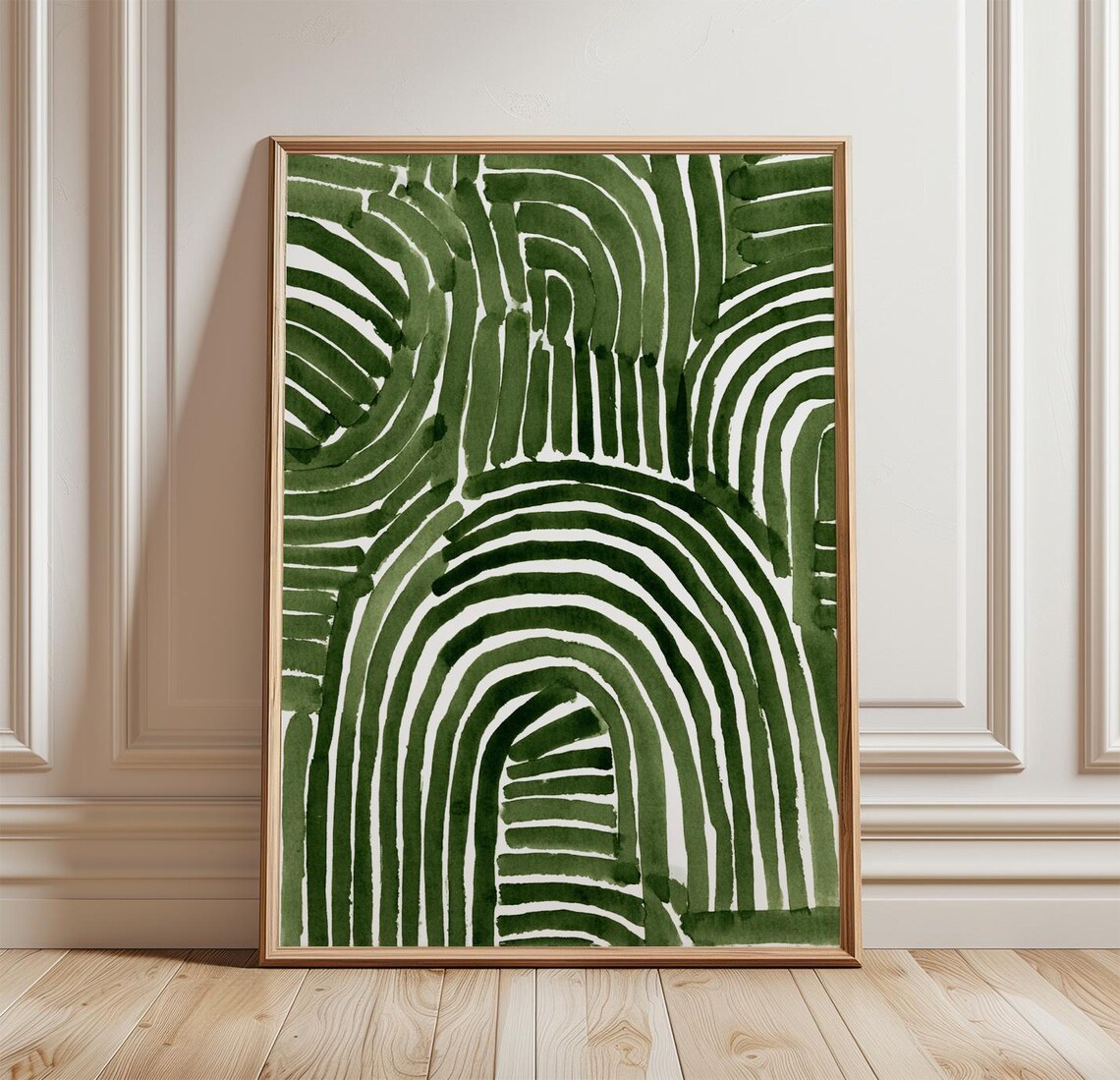 Sage Green Brushstroke Arches Abstract Minimalist Watercolor Wall Art
