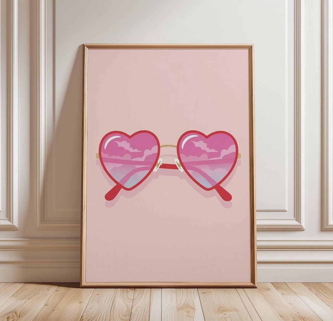 Pink Heart Shaped Sunglasses Pop Art Teen Bedroom Decor Poster