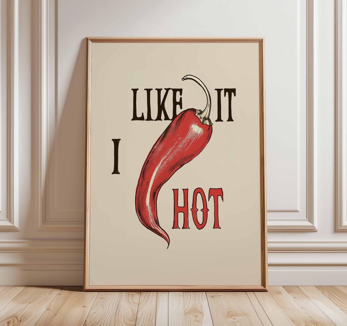 Funny Red Chili Pepper I Like It Hot Centered Kitchen Art Poster