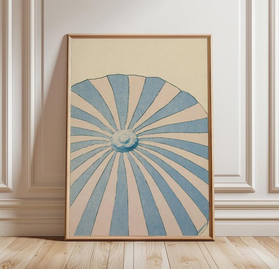 Blue Beach Umbrella Coastal Summer Poster Print