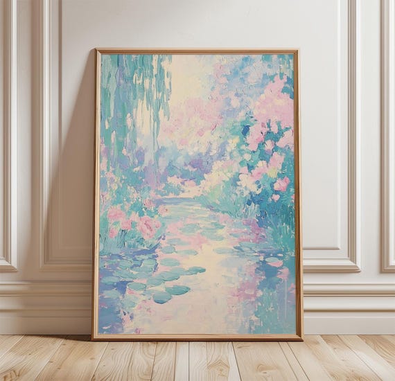 Pastel Landscape Poster, Impressionist Garden Art Print
