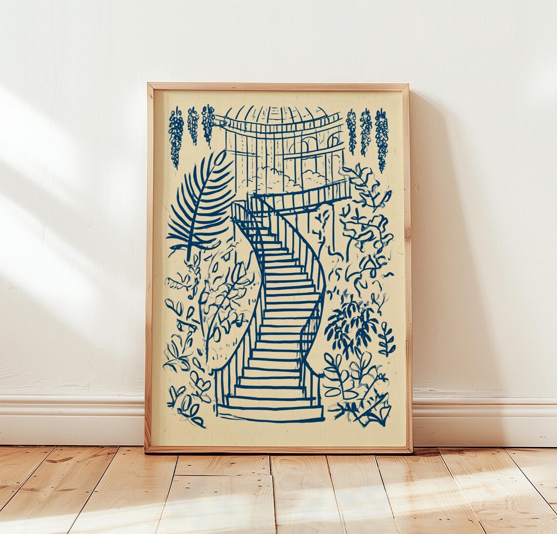 Botanical Staircase Minimal Line Art Poster