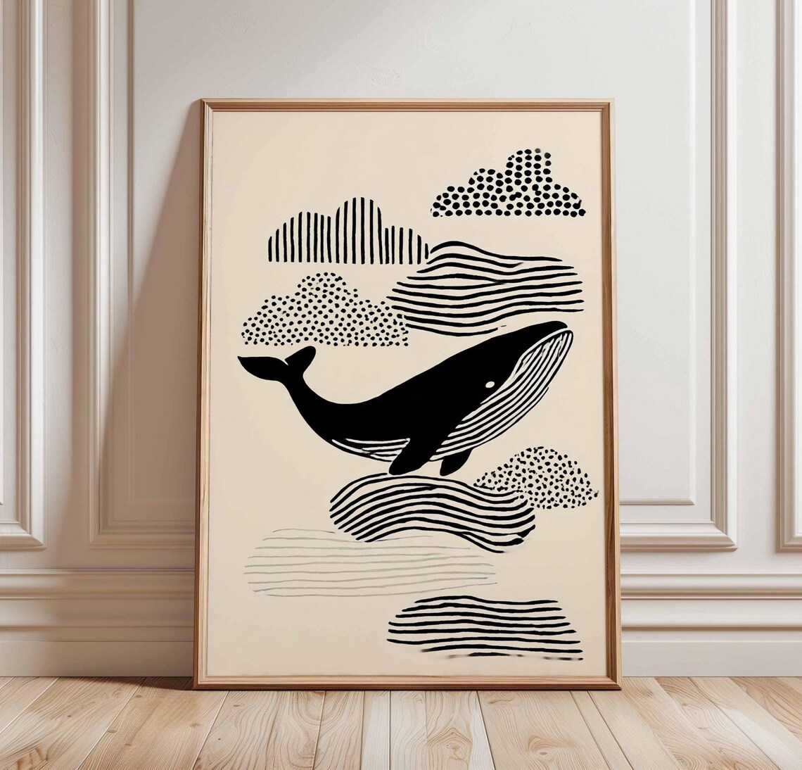 Black And White Whale Minimalist Ocean Art Print
