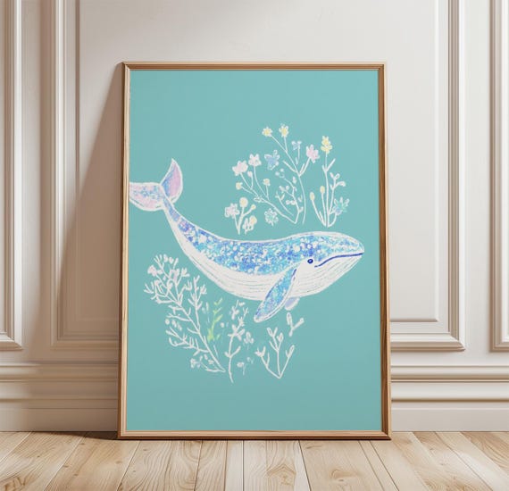 Whale Poster, Coastal Sea Life Art Print