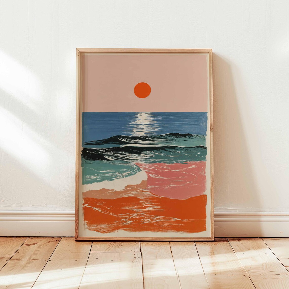 Retro Sunset Ocean Waves Abstract Coastal Art Print