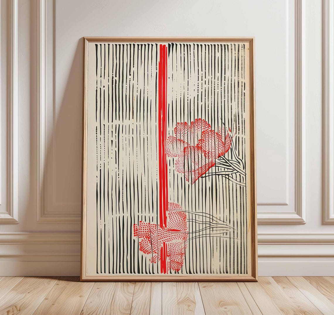Japanese Abstract Floral Poster Minimalist Red Poppy Art Print Modern Wall Decor Zen Botanical Illustration Unframed Artwork