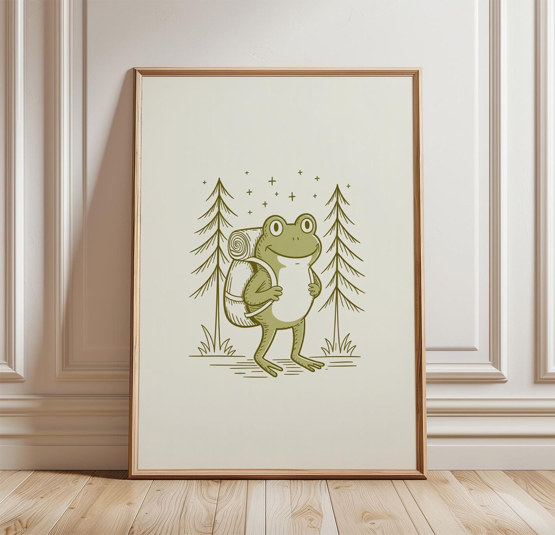 Frog Camping Poster, Cute Woodland Animal Art Print