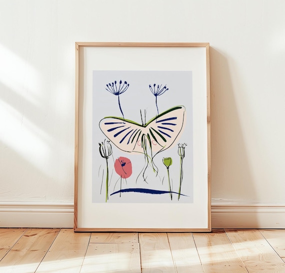 Pink Luna Moth Botanical Poppy Art Print