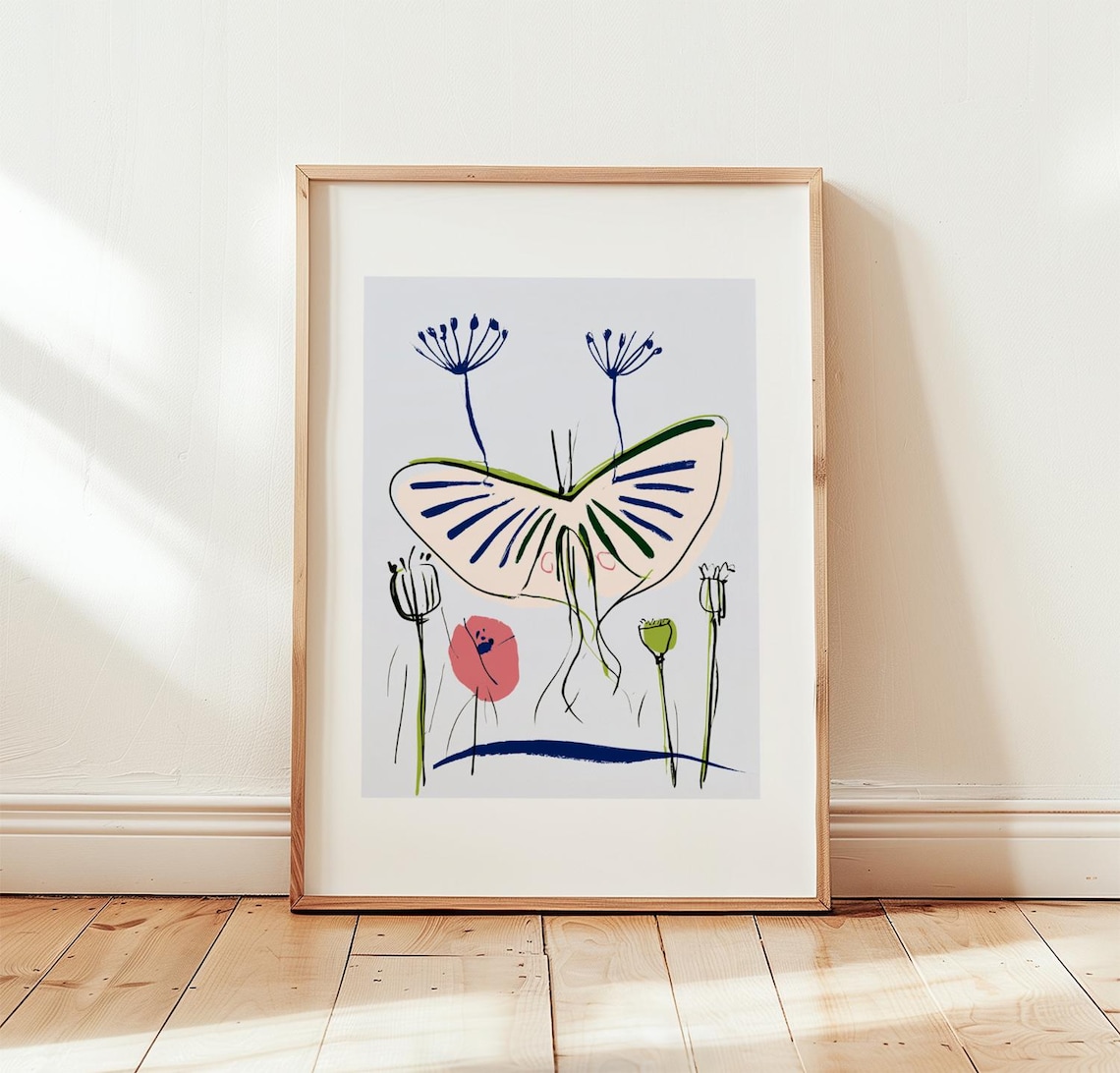 Pink Luna Moth Botanical Poppy Art Print