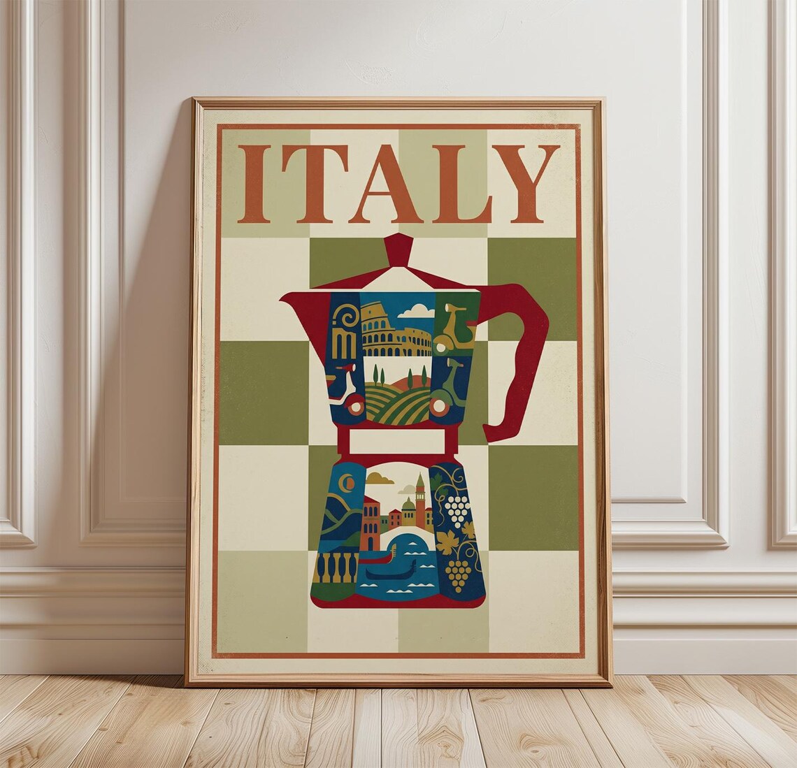 Italy Vintage Coffee Moka Pot Colosseum Kitchen Travel Poster