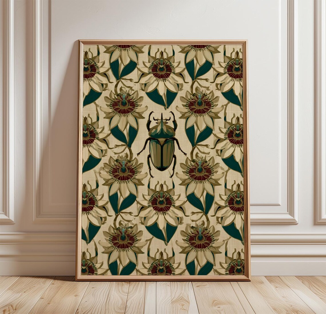 Beetle Passionflower Vintage Botanical Poster