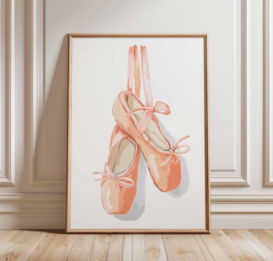 Pink Ballet Pointe Shoes Hanging By Ribbons Dance Watercolor Poster