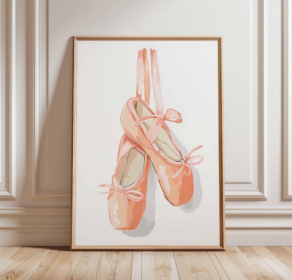 Pink Ballet Pointe Shoes Hanging By Ribbons Dance Watercolor Poster