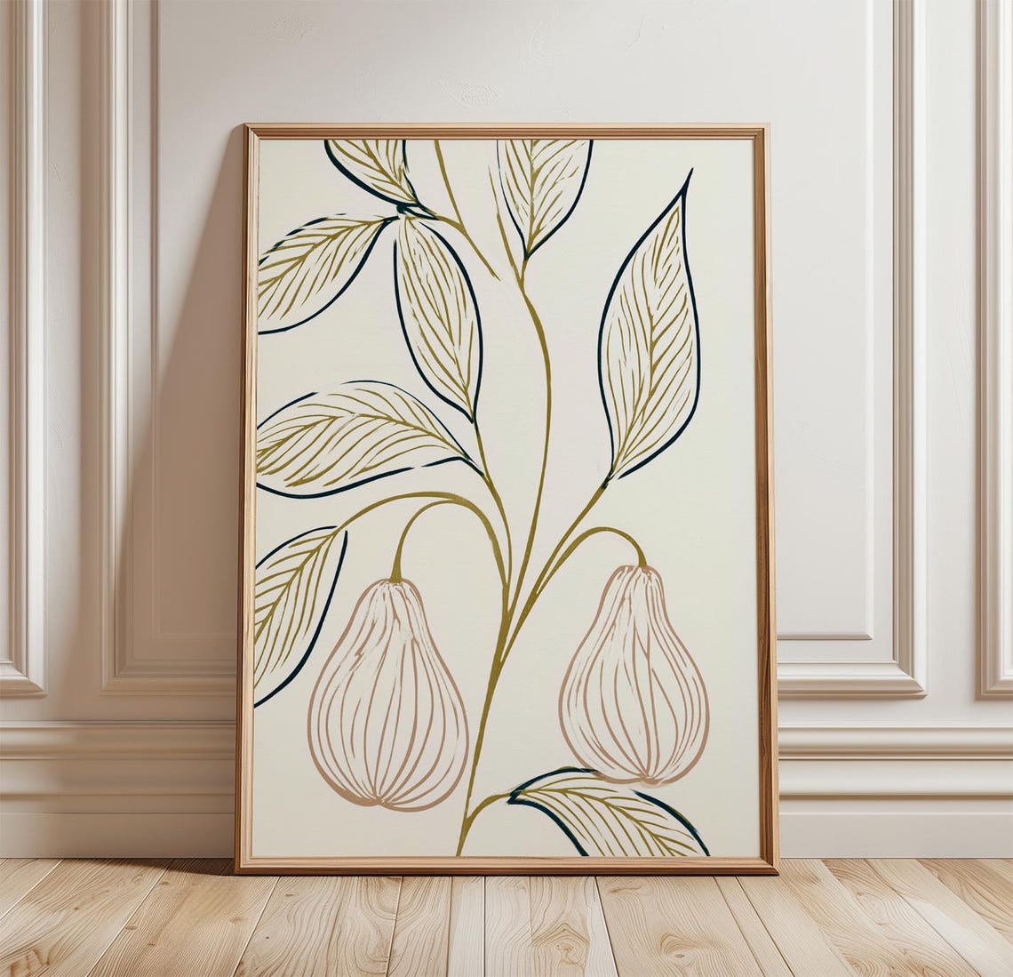Pear Botanical Poster Minimal Line Art Scandinavian Kitchen Print