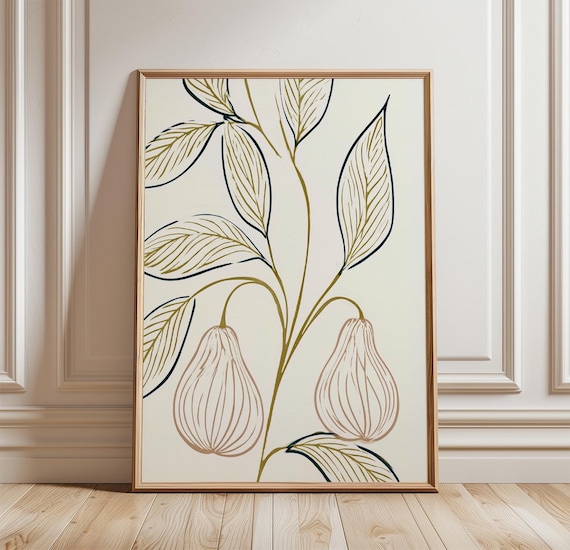 Minimalist Pear Botanical Line Art Scandinavian Kitchen Art Poster