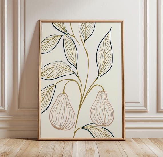 Pear Botanical Poster Minimal Line Art Scandinavian Kitchen Print